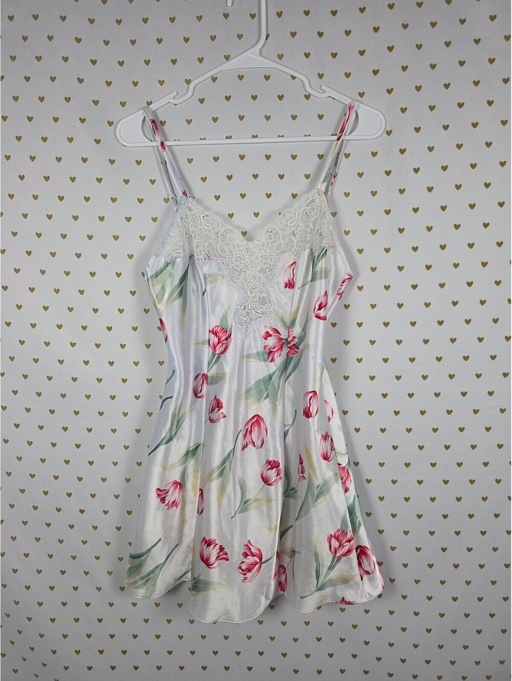 Victorias Secret Vintage Heart Label Floral Satin Slip Dress Nightie Lingerie Sm